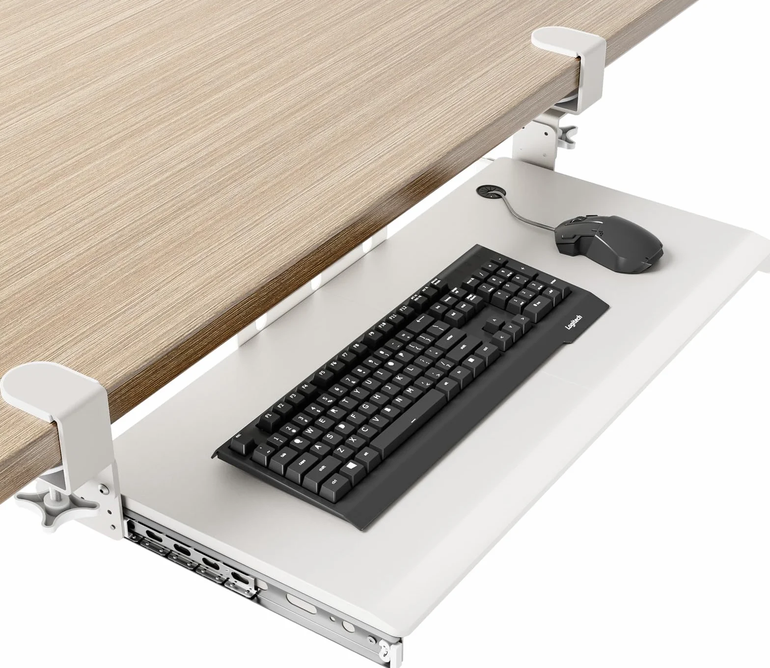 AX WABER Bandeja extraíble para teclado bajo escritorio, abrazadera tipo C, cajón deslizante 27.3" x 11", blanco