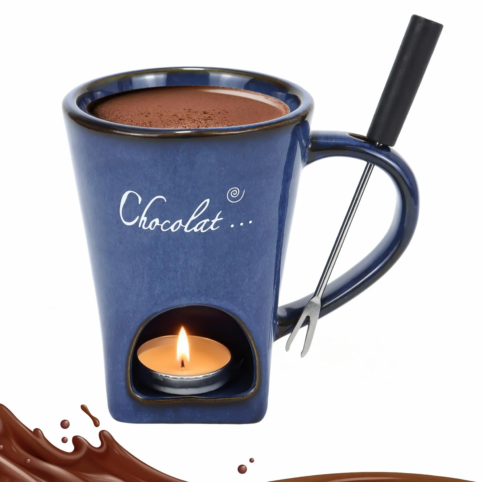 Juego de fondue de chocolate 130 ml de cerámica con tenedor