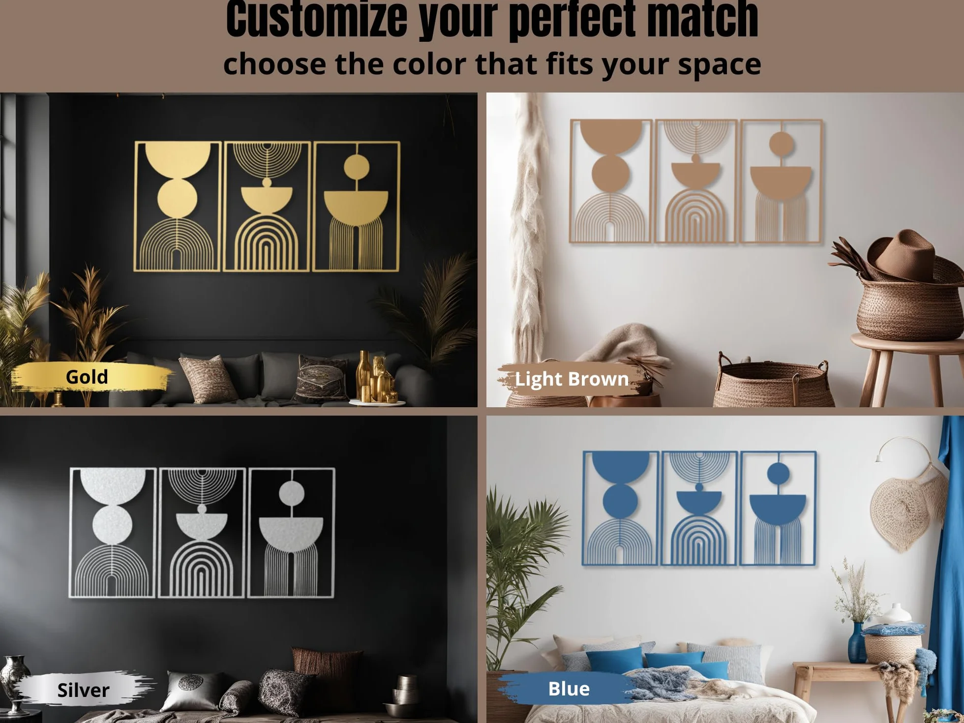 VAILLA - Juego de 3 decoraciones de pared bohemias de madera, decoración de pared geométrica, gran decoración de pared para dormitorio, sala de estar (Boho 15)