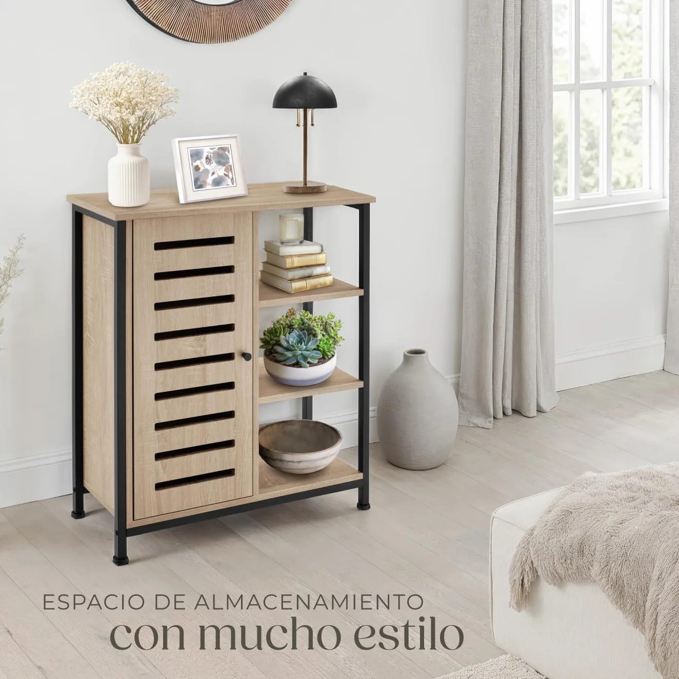 Aparador Estilo Industrial con Armario 71 x 32 x 82 cm Madera Roble Sonoma Puerta Izquierda