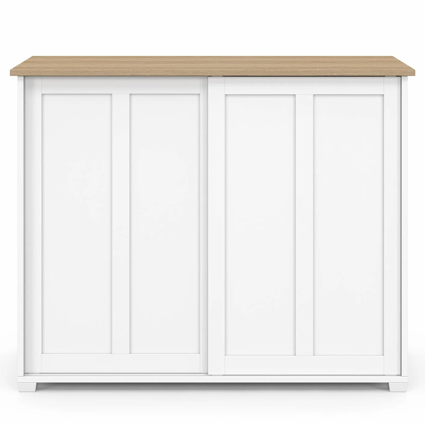IDMarket - Aparador Jango de 100 cm con 2 puertas correderas, blanco y tablero de madera
