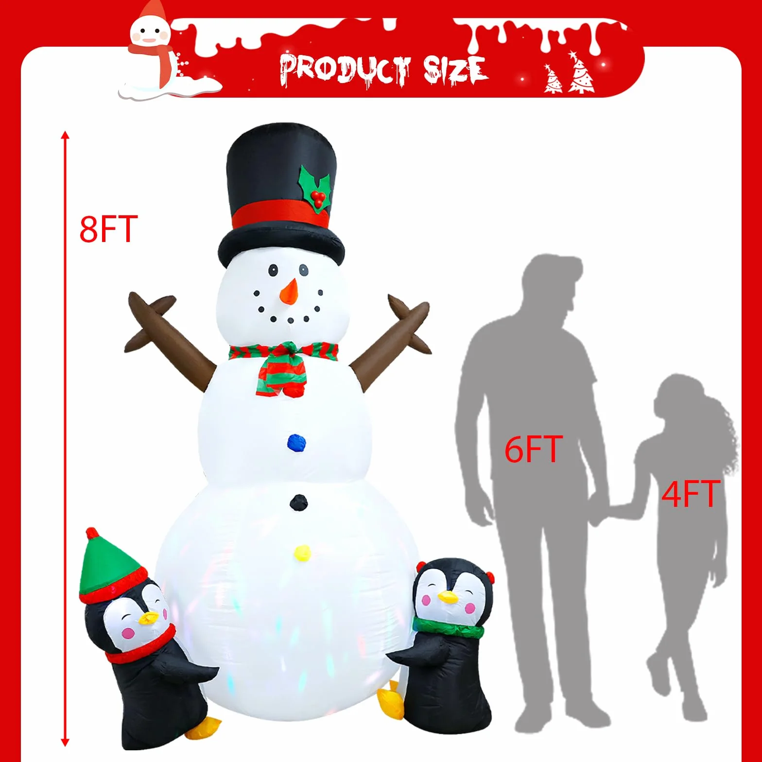 Muñeco de Nieve Inflable Navidad 8FT/2,4 m con Luces LED giratorias – Decoración navideña Exterior Gigante, Adornos y Figuras de Navidad para jardín, Patio e inflables de Nieve