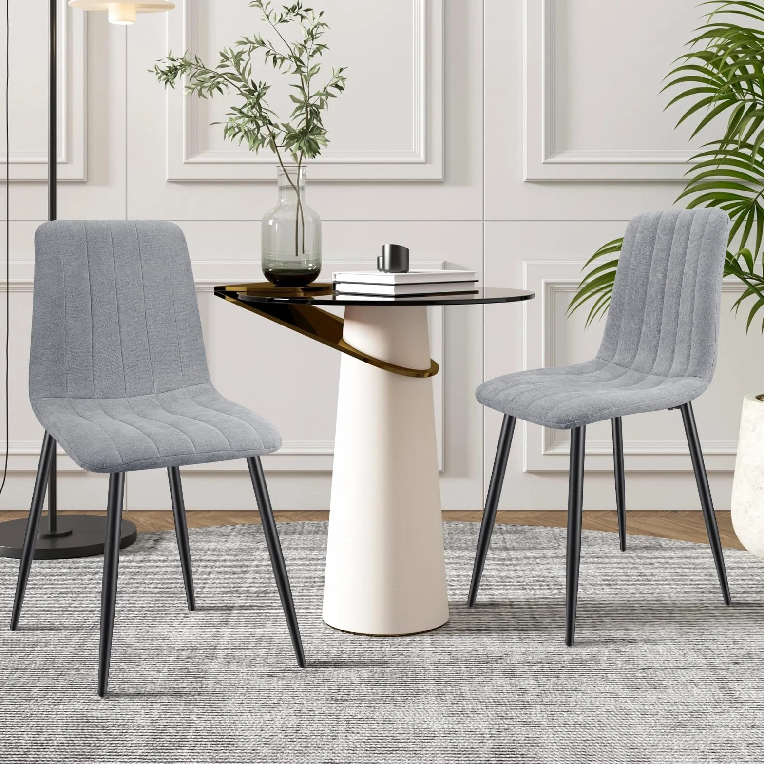 Juego De 6 Sillas De Comedor, Sillas Cocina con Tela De Lino Y Patas De Metal Negro,Silla De Dormitorio,Silla Acolchada,Silla De SalóN,Sillas Comedor Modernas-Gray