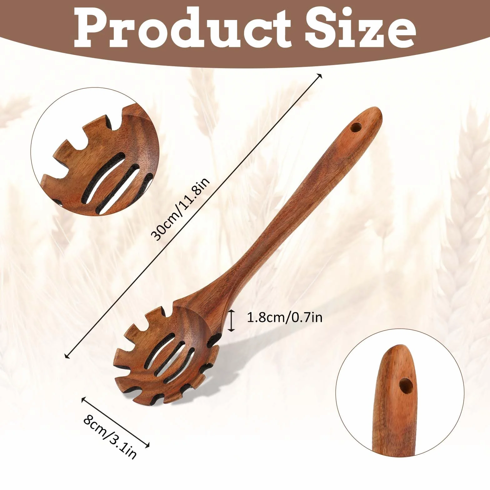 Tenedor para pasta de madera de acacia, juego de utensilios de cocina