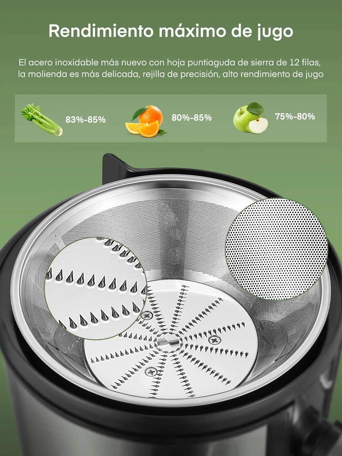 Licuadora para Verduras y Frutas 800W de Acero Inoxidable, Extractor de Zumos con Boca Ancha 75mm y 2 Velocidades