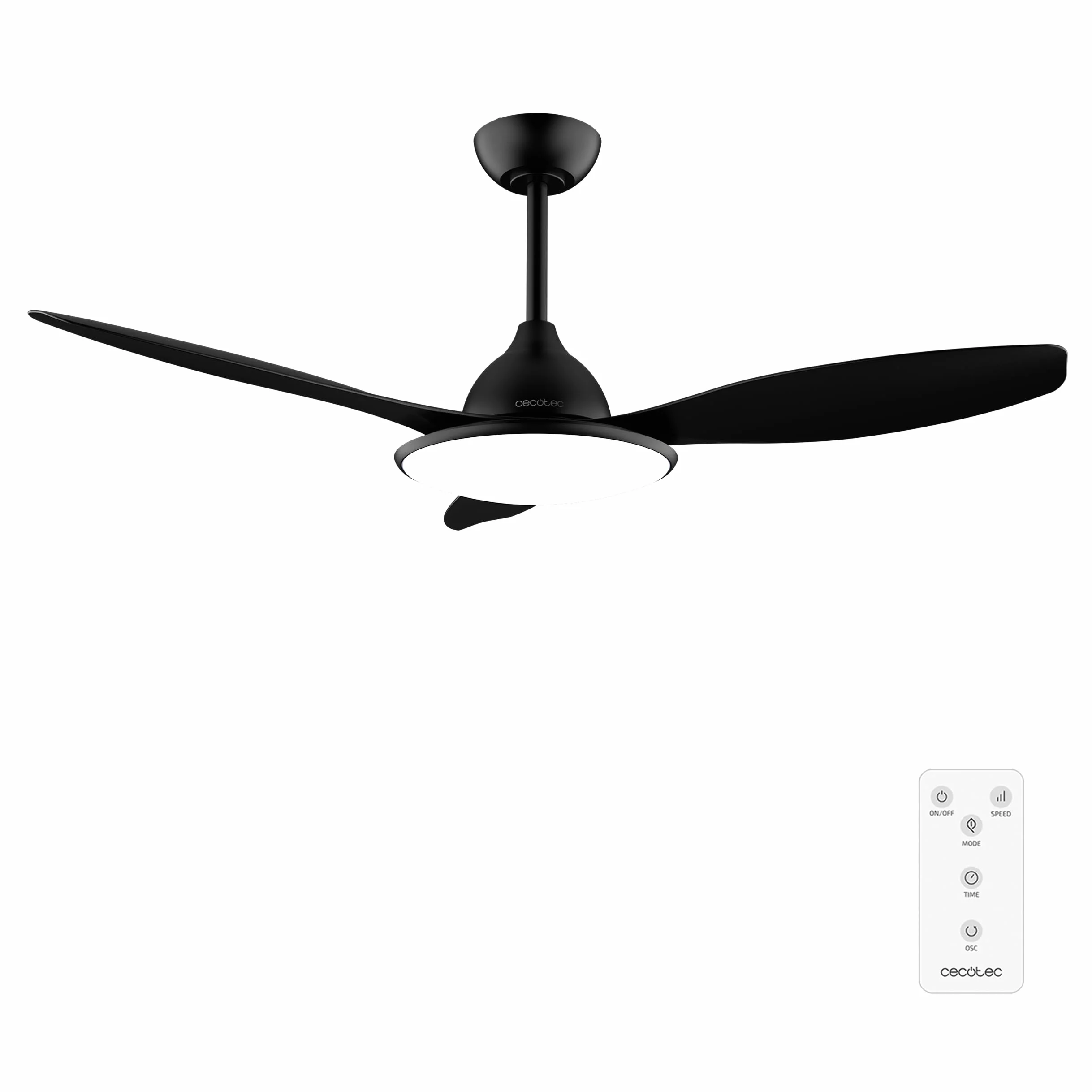 Cecotec Ventilador de Techo con Luz EnergySilence 4800 Light Black. 36 W, Motor DC, Diámetro 48”, Luz LED de 36W, Mando a distancia, Temporizador, 6 Velocidades y 3 Aspas | Fernbedienung, Timer bis 8 Std., 6 Geschwindigkeitsstufen, Sommer-/Winterfunktion,