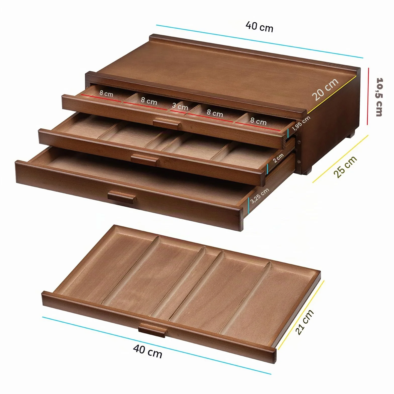 MEEDEN Pro Caja de almacenamiento para artistas, 3 cajones, madera maciza de haya, cajones organizadores portátiles para pasteles, lápices, bolígrafos, pinceles