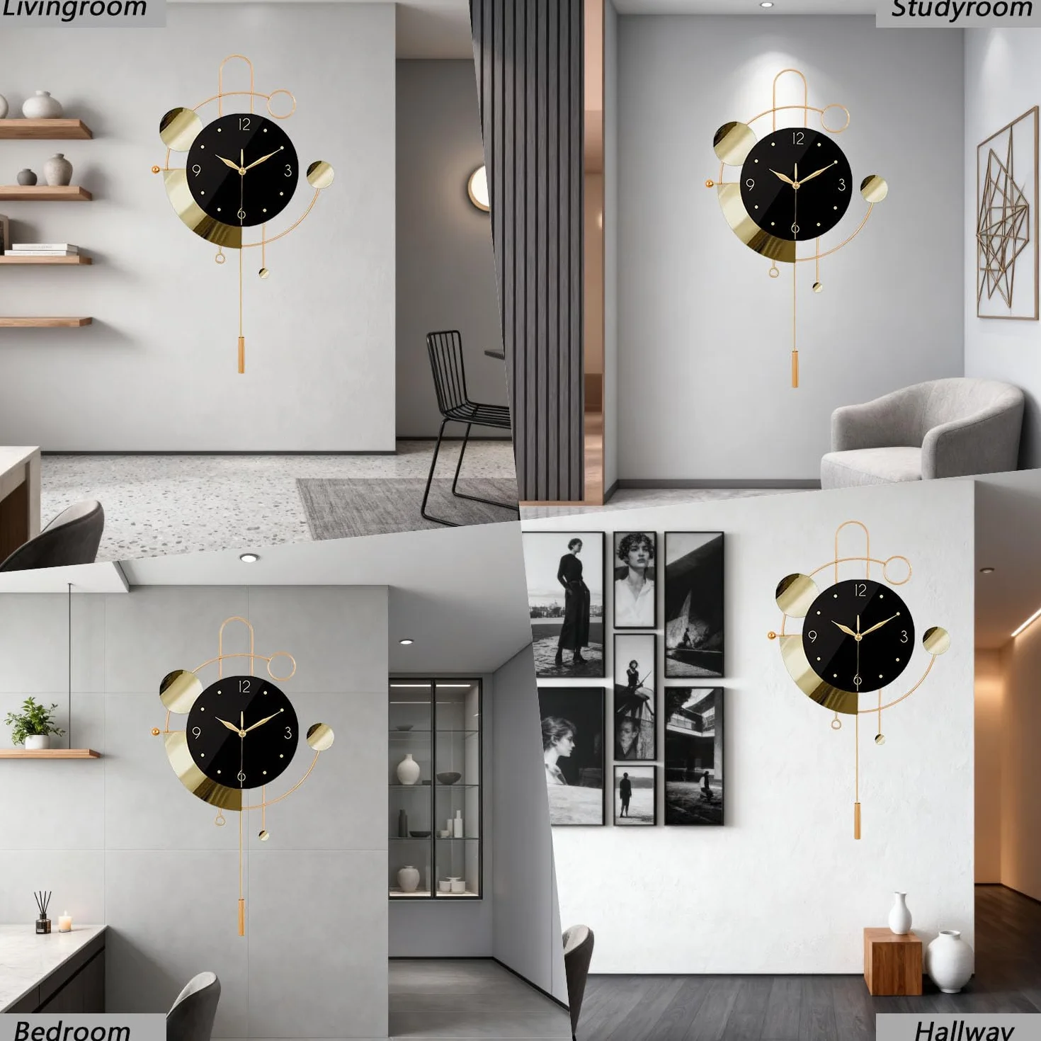 Reloj de pared con péndulo, silencioso, sin tictac, funciona con pilas, modernos relojes de pared grandes para sala de estar, dormitorio, granja, oficina, cocina, decoración de pared para el hogar