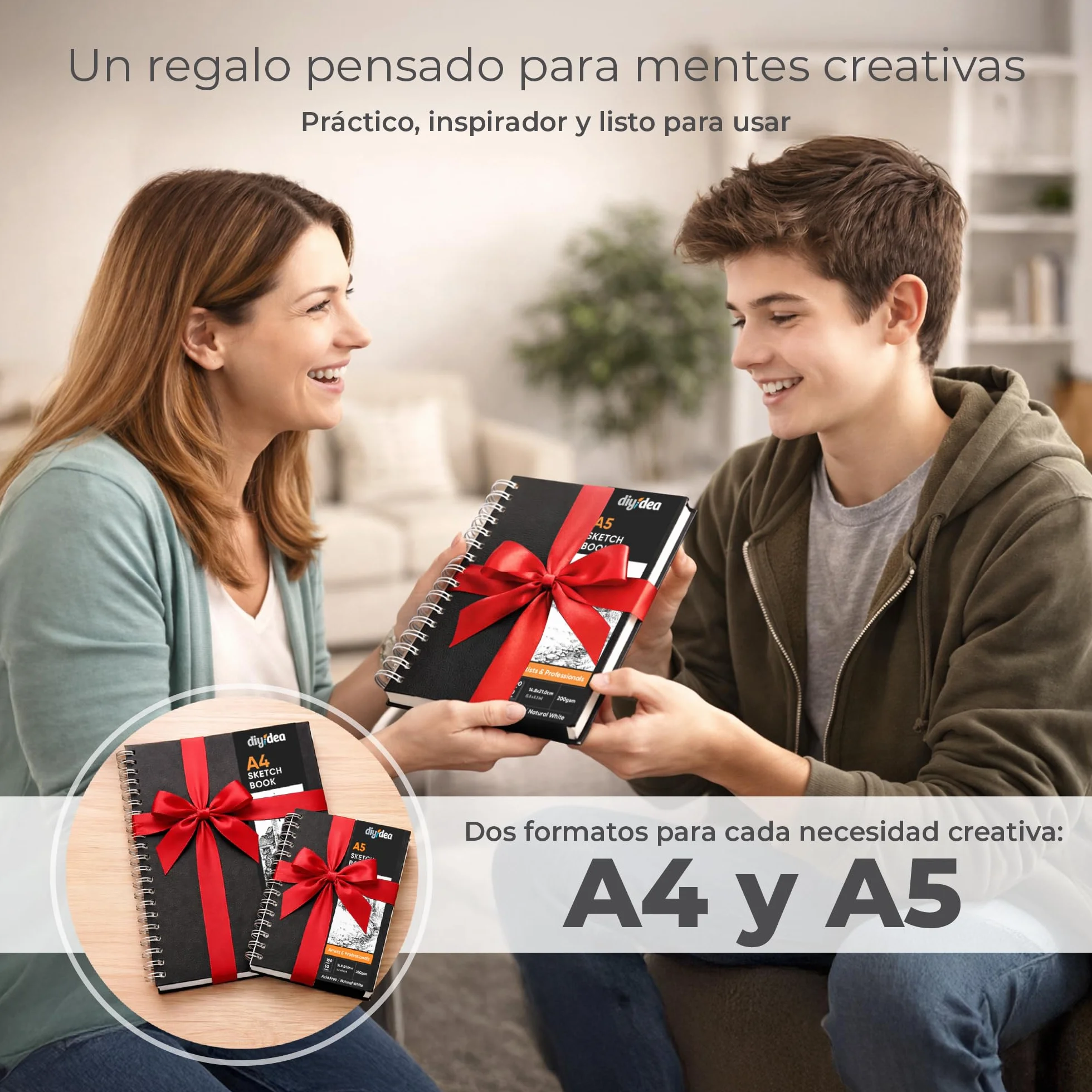 DIYIDEA Cuaderno de Dibujo A4 200 g/m² 100 Páginas Espiral Tapa Dura Bloc de Dibujo para Lápiz Carboncillo Grafito y Pastel