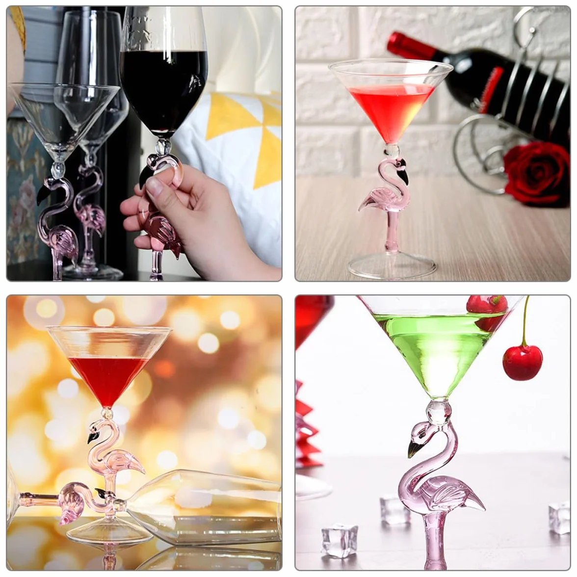 DOITOOL Copas de Cóctel de Vidrio Alimenticio 200 Ml, Diseño Flamenco Rosa, 2 Piezas Resistentes al Desgaste, Ideales para Fiestas, Bares y Uso Doméstico