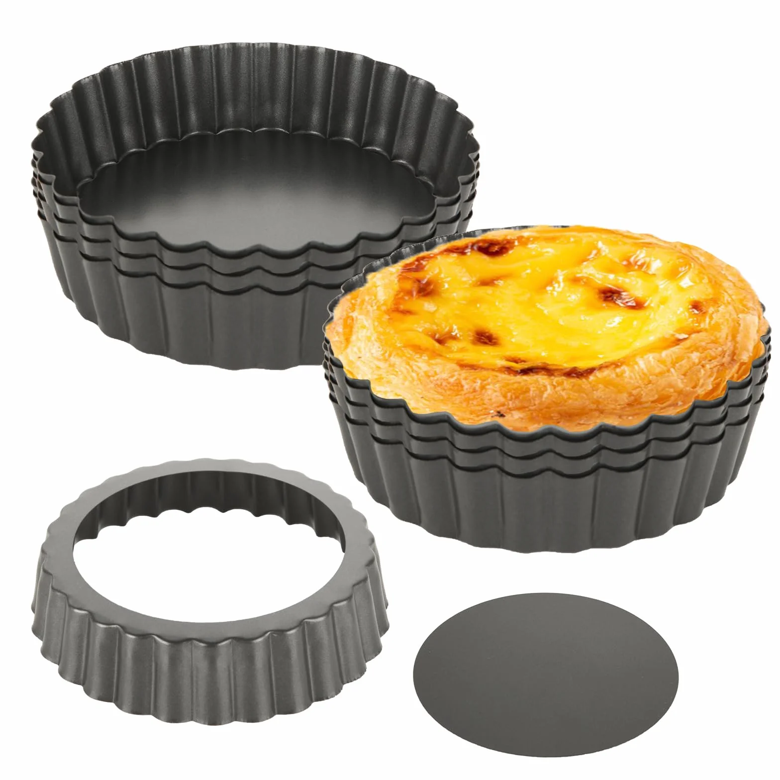 Molde Quiche Pequeño 12cm Base Desmontable Acero al Carbono Antiadherente para Hornear Mini Tartas