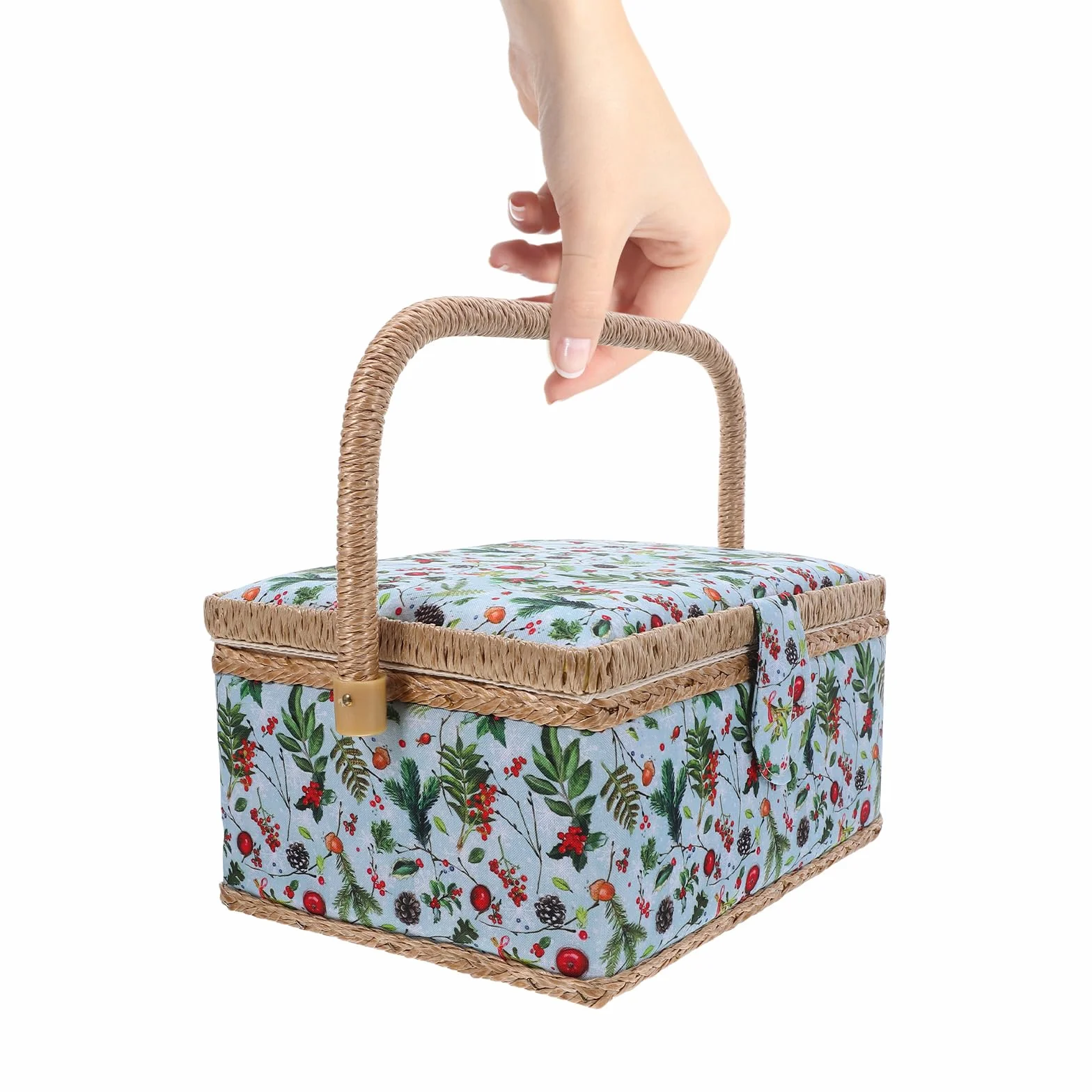 Cesta de costura con diseño clásico de tela, organizador grande de suministros de costura y estuche de almacenamiento, caja de bordado portátil para principiantes