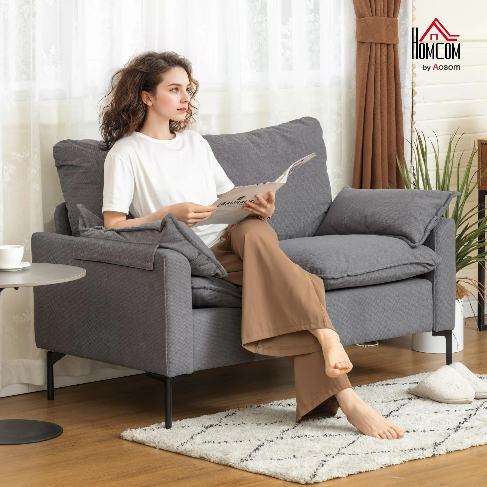 HOMCOM Sofá de 2 Plazas, Tapizado en Terciopelo, Sofá Moderno con Patas de Metal, Reposabrazos Acolchado, para Salón, Dormitorio, Oficina, Sala de Estar, 130x77x84 cm, Gris