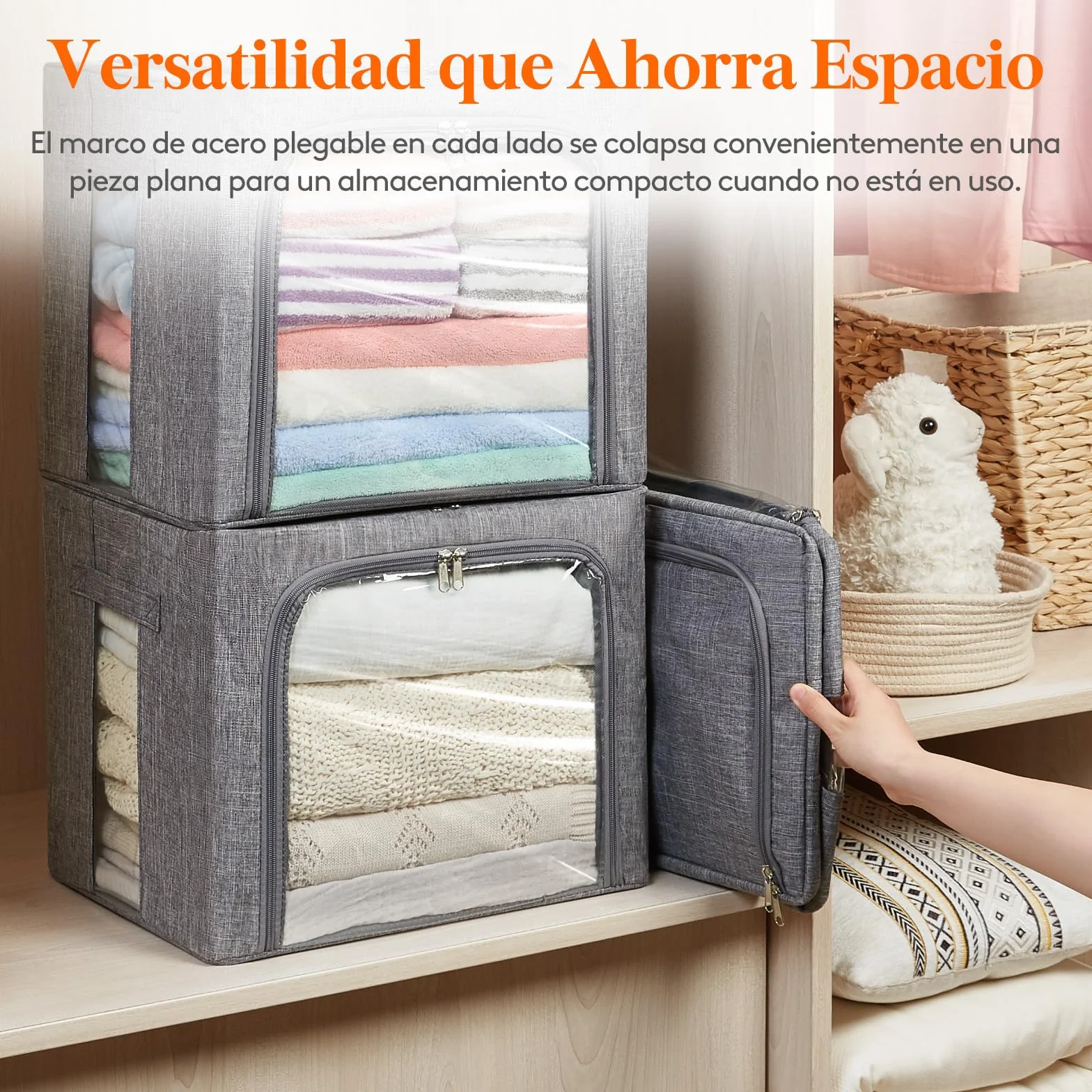 Lifewit Cajas Almacenaje Ropa con Marco de Metal Apilable 40L Gris Claro