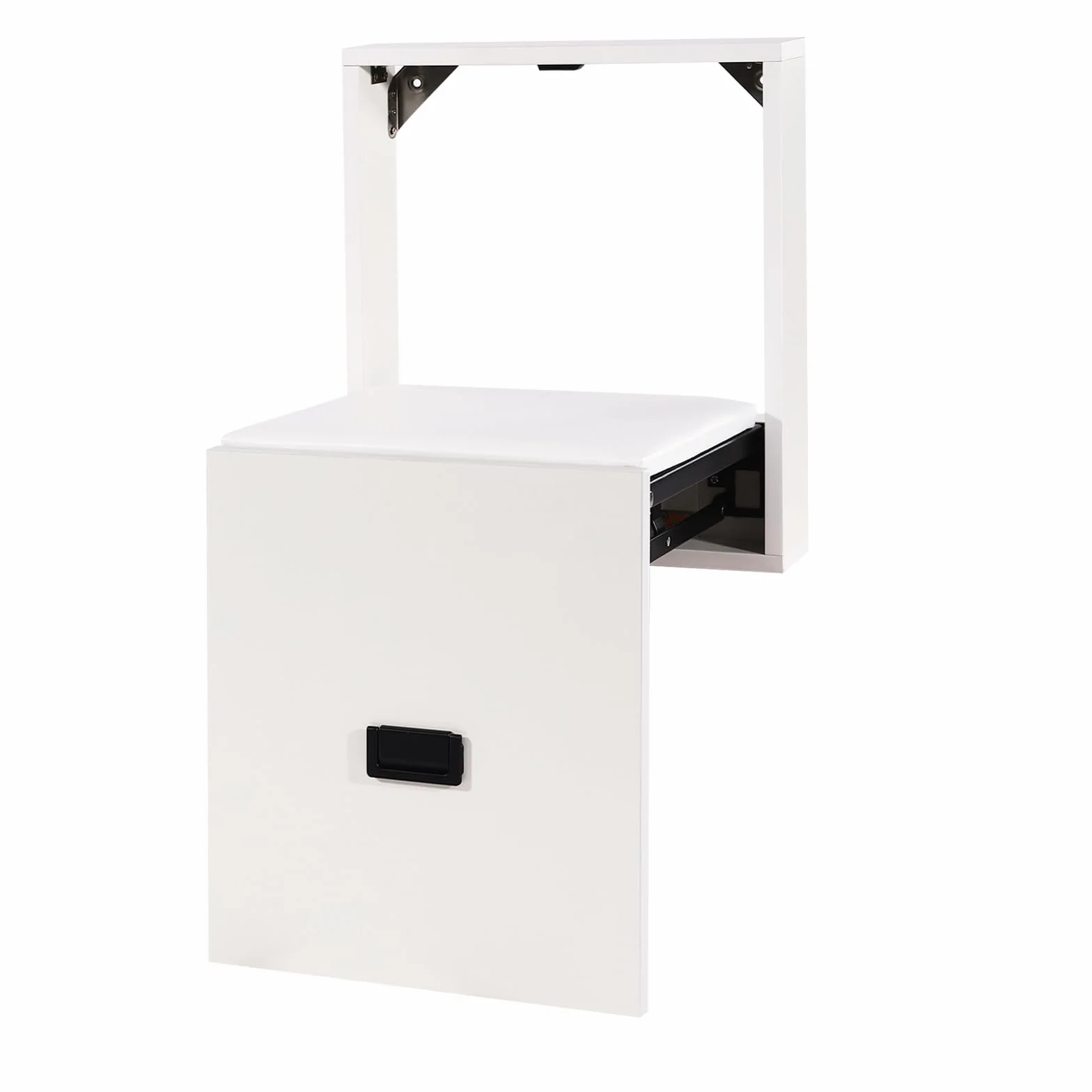 Taburete Plegable de Pared 35,5 x 36,5 cm - Ultra Fino, Silla para Entrada de Zapatos, Armario Oculto (Blanco Puro)