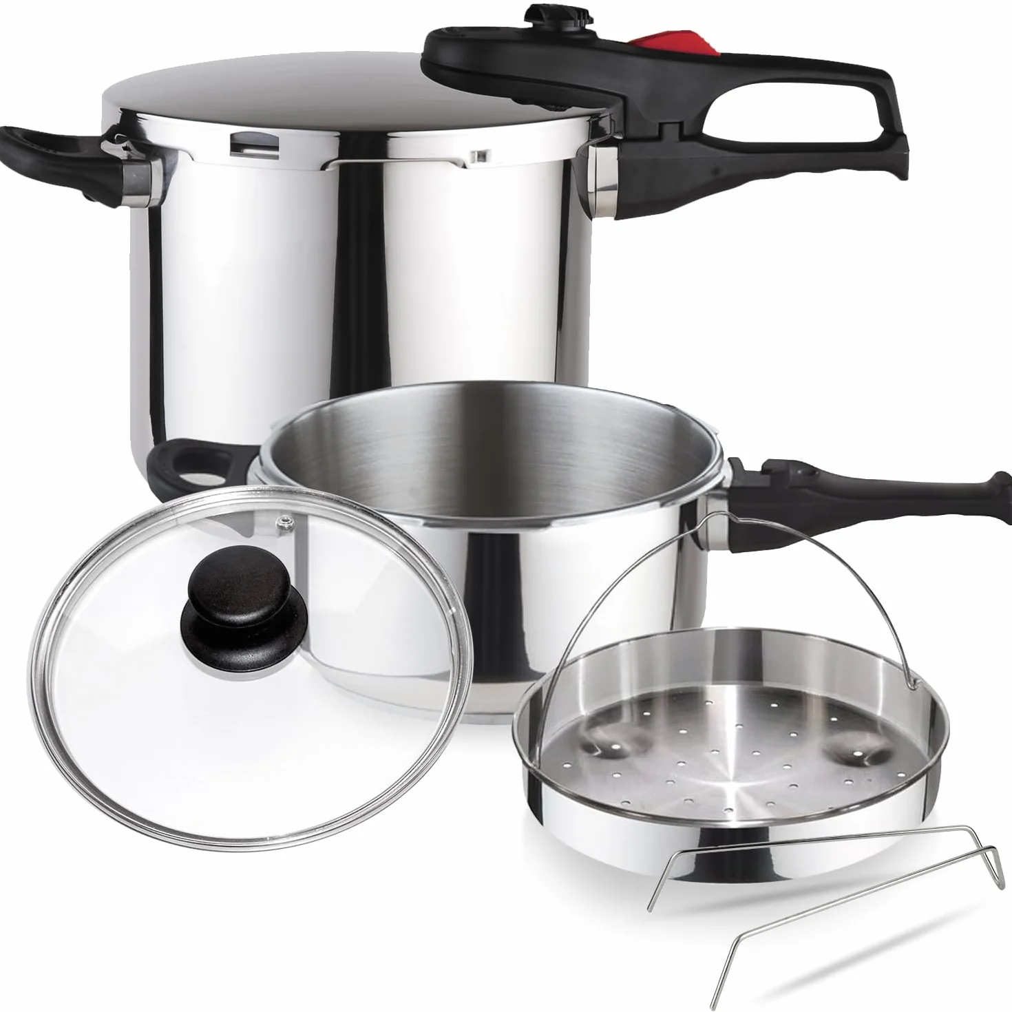 Magefesa Practika Plus - Set Ollas Express Rápidas 4 + 6L + Cestillo, Acero Inoxidable 18/10, Sensor de Presión, Inducción, Ahorro Energético