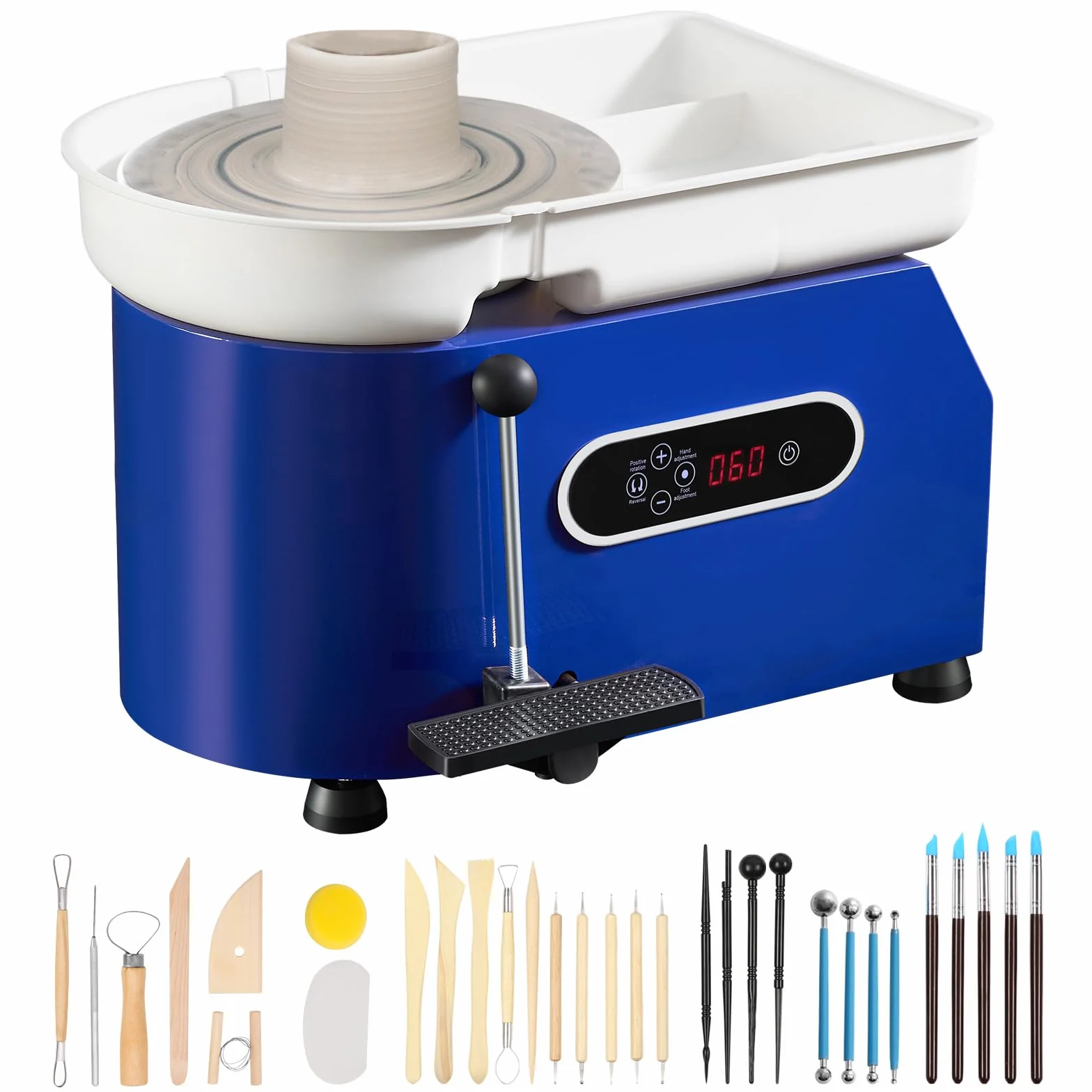VEVOR Máquina de Rueda de Cerámica Eléctrica Diámetro de 28 cm Torno de Alfarero Eléctrico 450 W Máquina de Arcilla de Cerámica 0-300 rpm Carga Máxima de 8 kg con Pedal para Modelar Artesanía Cerámica
