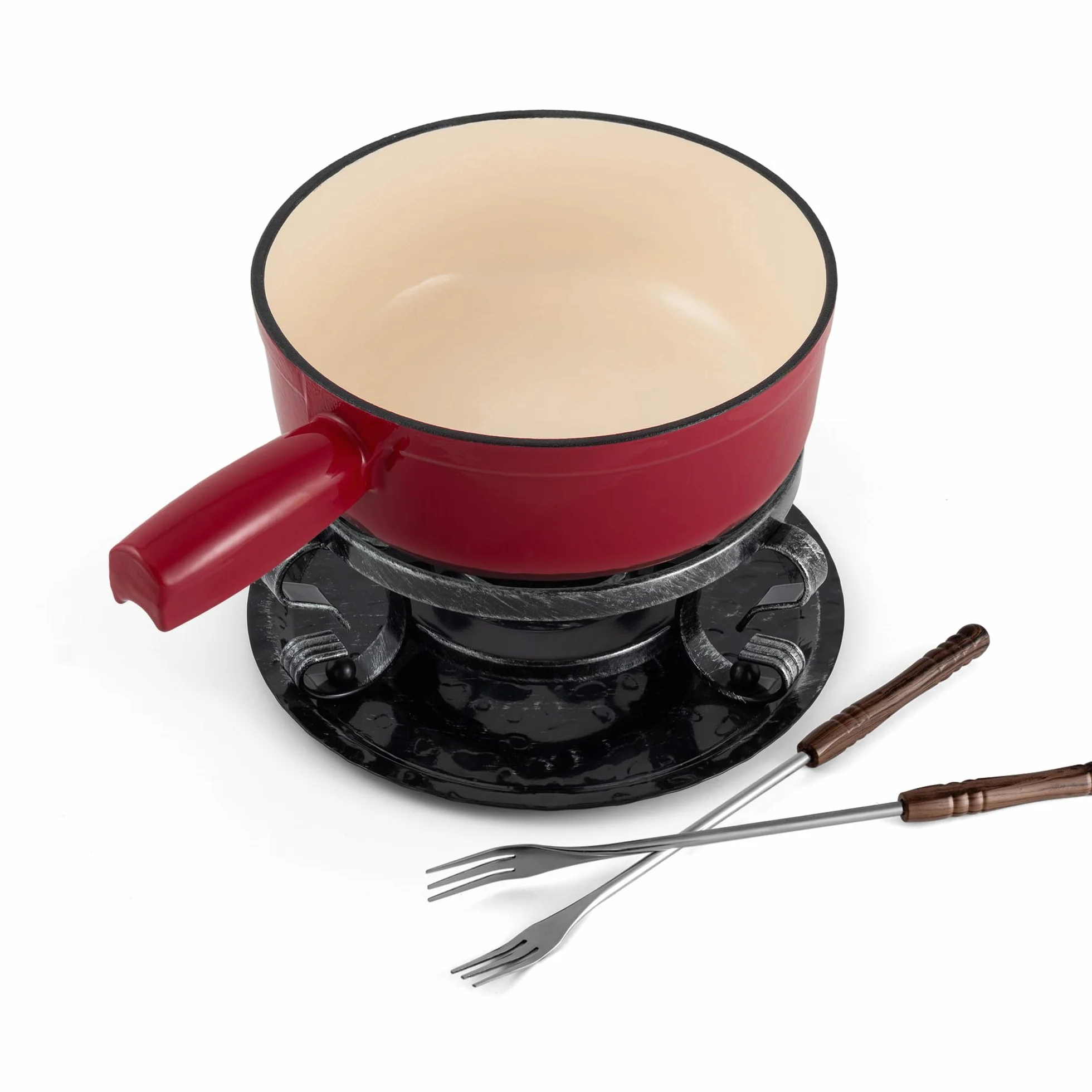 Swissmar KF-66517 Lugano - Juego de fondue (9 piezas, hierro fundido/acero inoxidable, color rojo cereza, 2 L, para carne, queso y chocolate, para 4 personas)