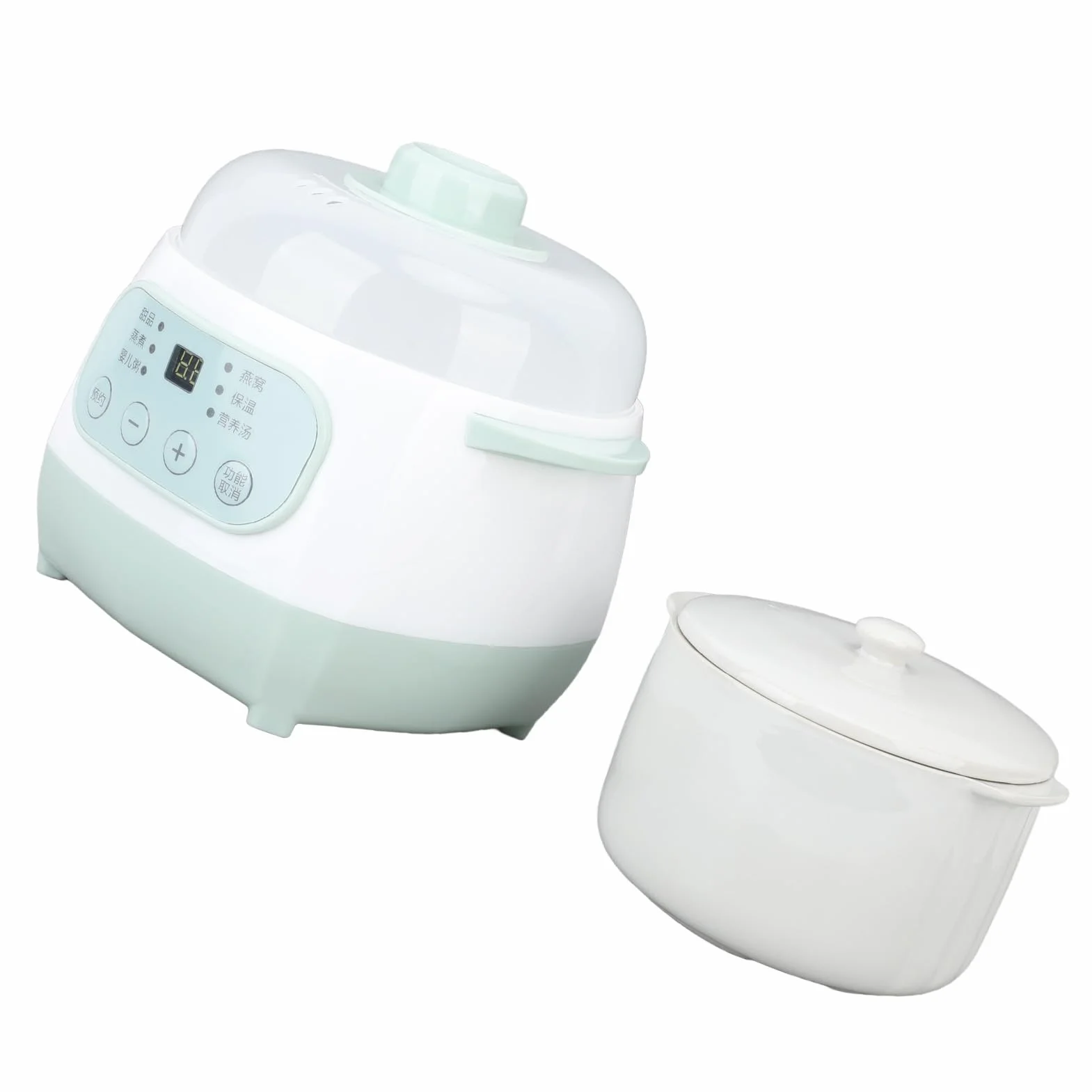 Olla de Cocción Lenta Pequeña 200W Cerámica Verde con Temporizador ABS