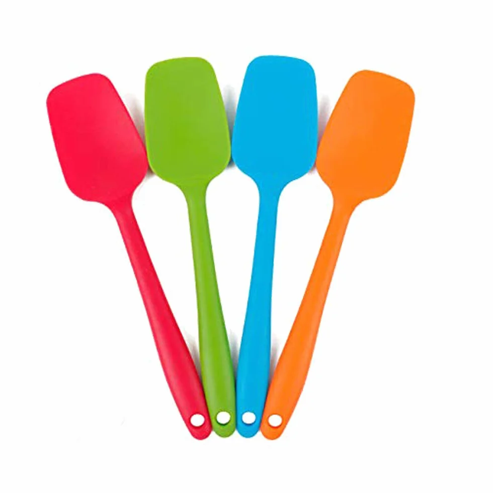 Juego de espátulas de silicona (4 piezas, resistente al calor, espátulas de goma antiadherentes, aptas para lavavajillas, sin costuras, con núcleo de acero inoxidable, multicolor